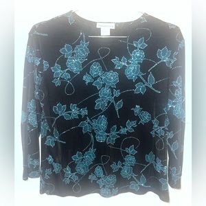 90s floral print slinky and sparkly top